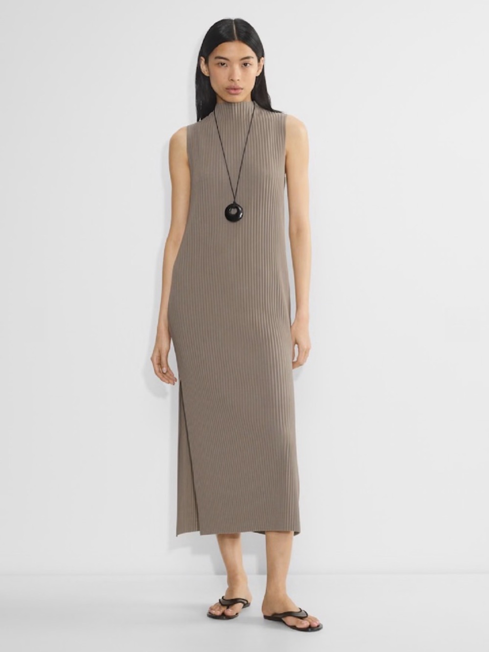 Babaton Dark Navy Ribbed Sleeveless Midi Dress
